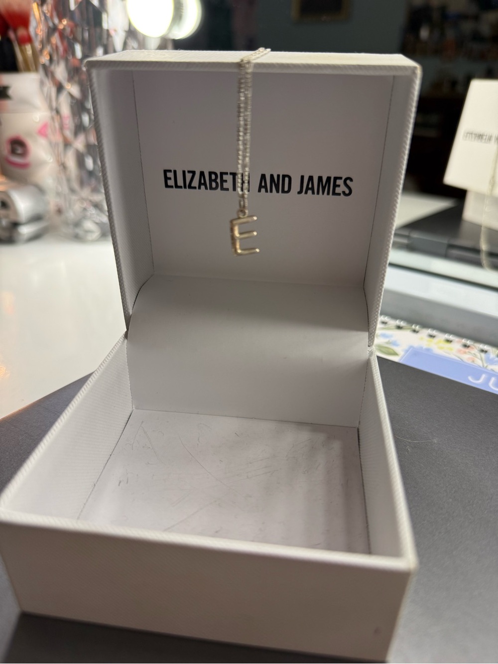 Elizabeth and James Silver E Initial Pendant Necklace